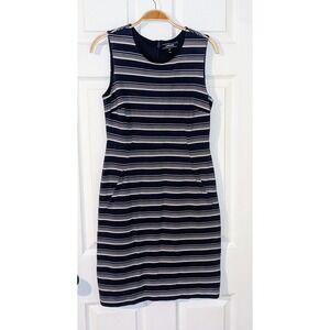 Lands'‎ End Striped Sheath Dress Career Workwear Pockets Sleeveless 6P